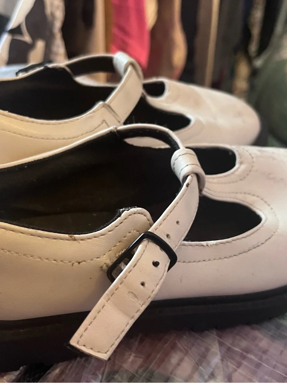 Zara Cream T-Strap Loafers with Black Soles